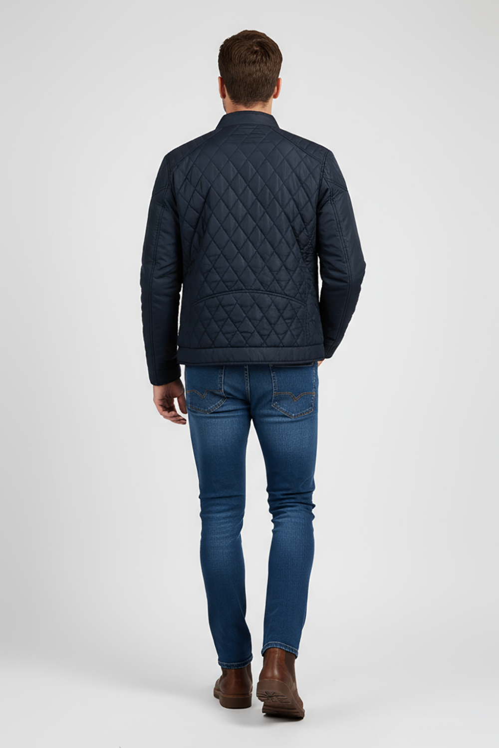 Refined Men’s Quilted Biker Jacket - Navy