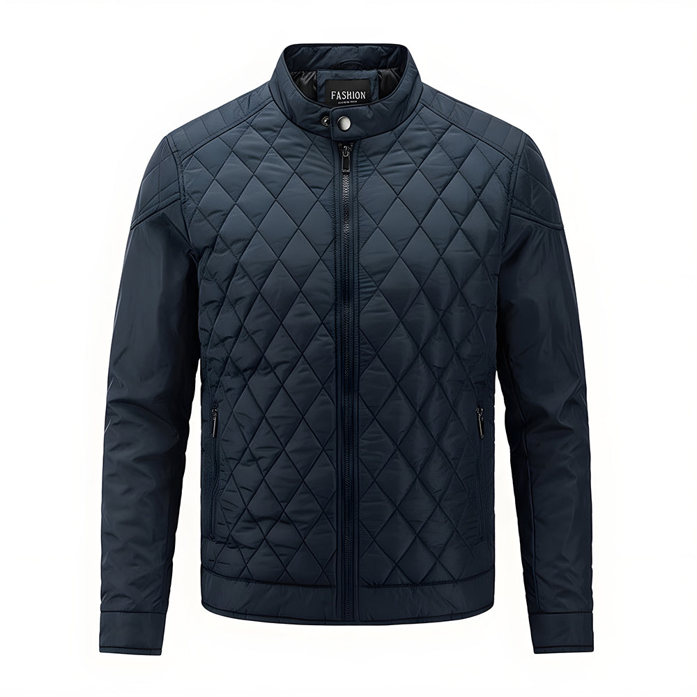 Refined Men’s Quilted Biker Jacket - Navy