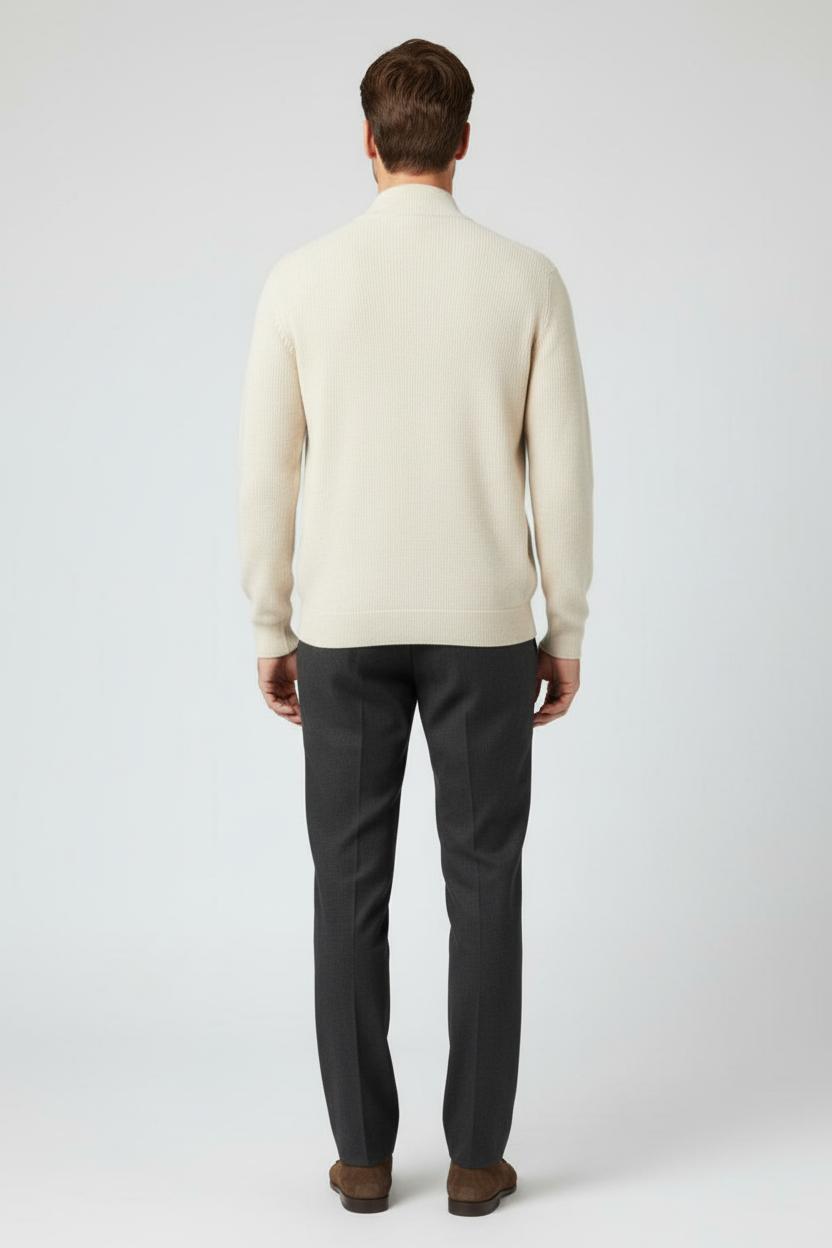 Refined Men’s Zip-Up Wool Sweater - Beige
