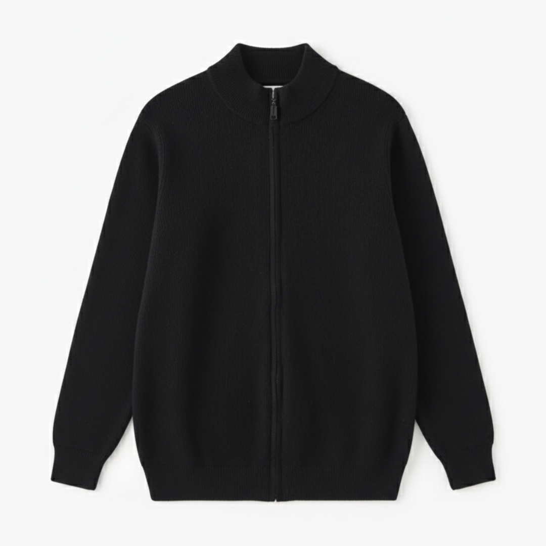 Refined Men’s Zip-Up Wool Sweater - Black