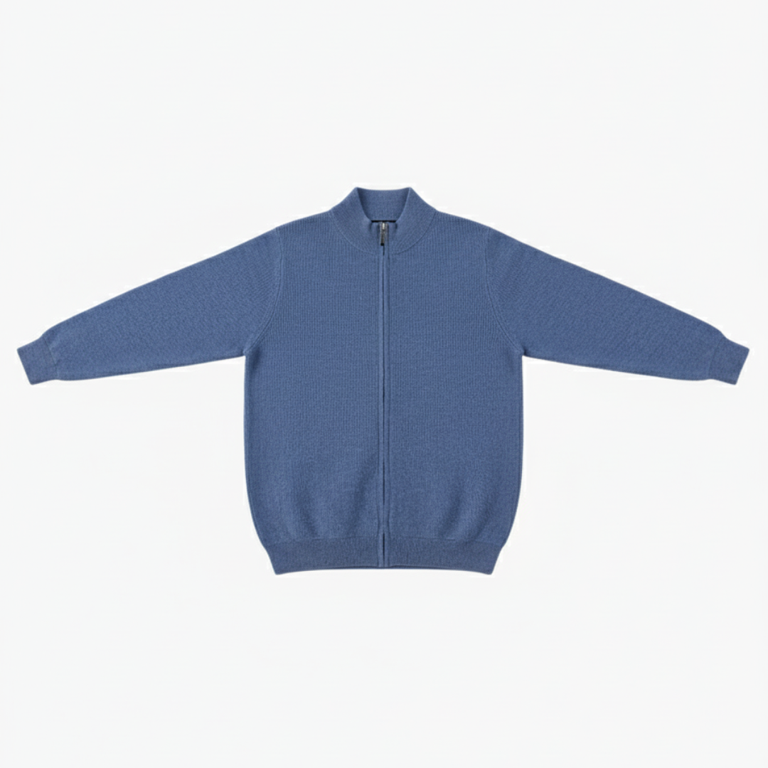 Refined Men’s Zip-Up Wool Sweater - Blue