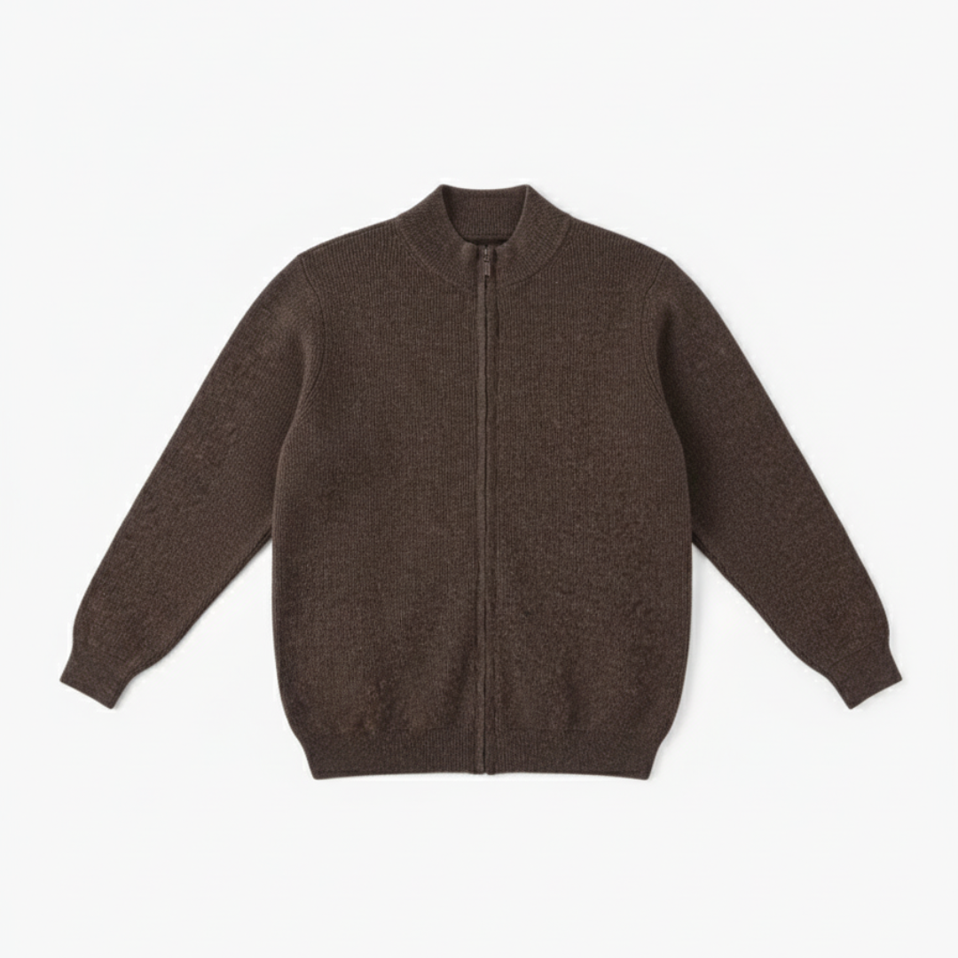 Refined Men’s Zip-Up Wool Sweater - Brown