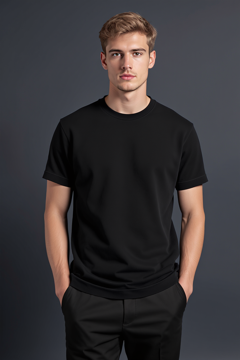 Relaxed Crew Neck T-Shirt for Men - Black