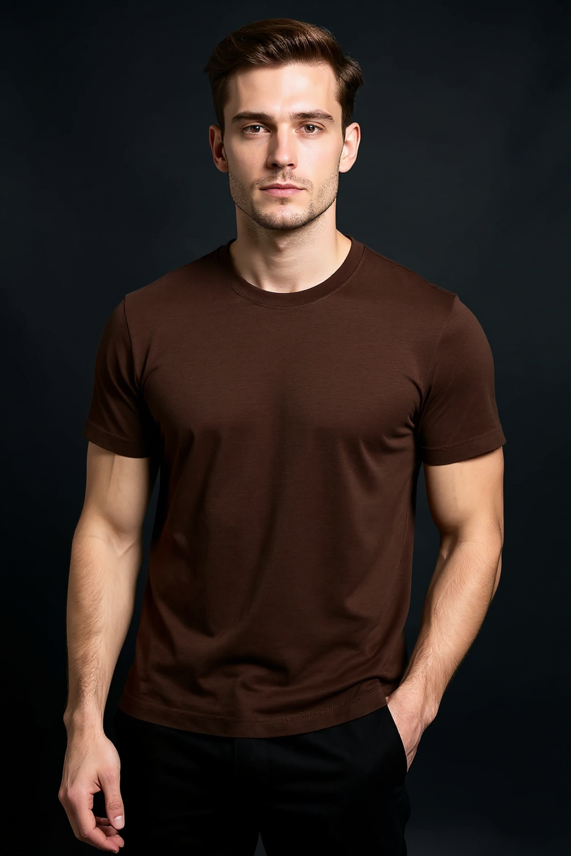 Relaxed Crew Neck T-Shirt for Men - Brown