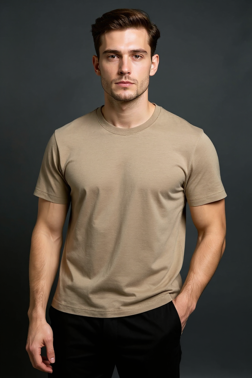 Relaxed Crew Neck T-Shirt for Men - Khaki