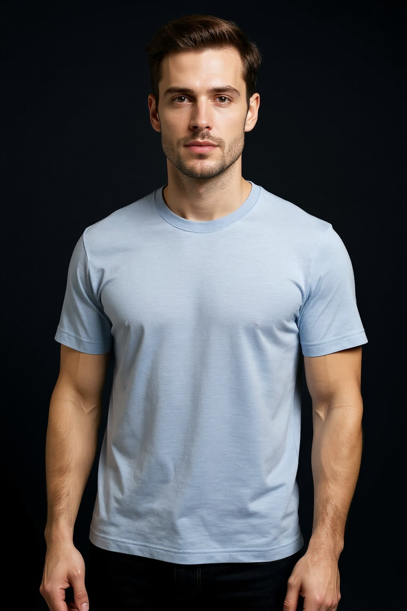 Relaxed Crew Neck T-Shirt for Men - Light Blue
