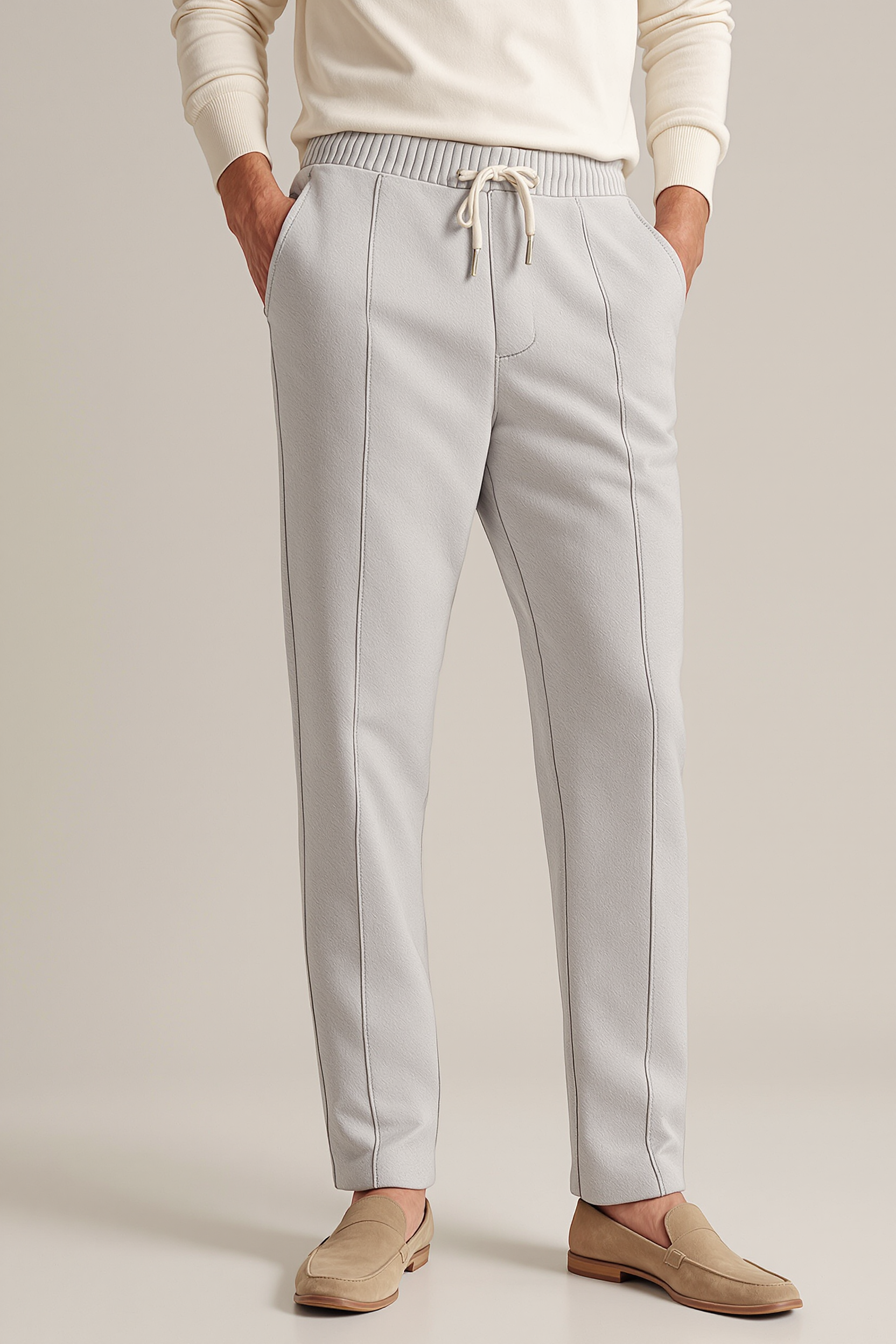 Relaxed Knit Lounge Trousers for Men - Light Grey