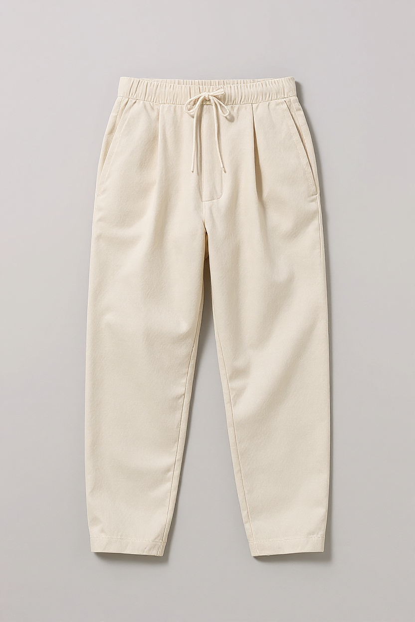 Relaxed Linen Trousers with Elastic Waist for Men - Beige