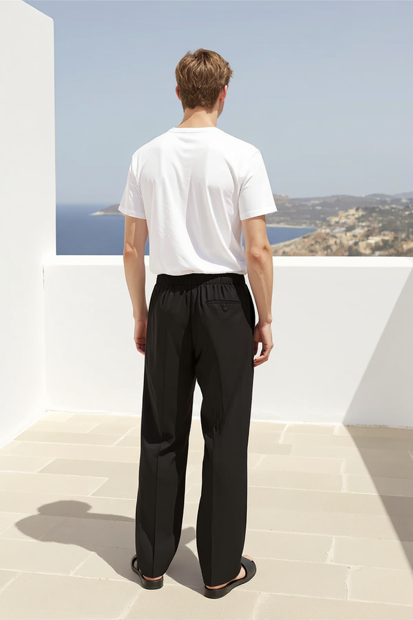 Relaxed Pleated Summer Trousers for Men - Black