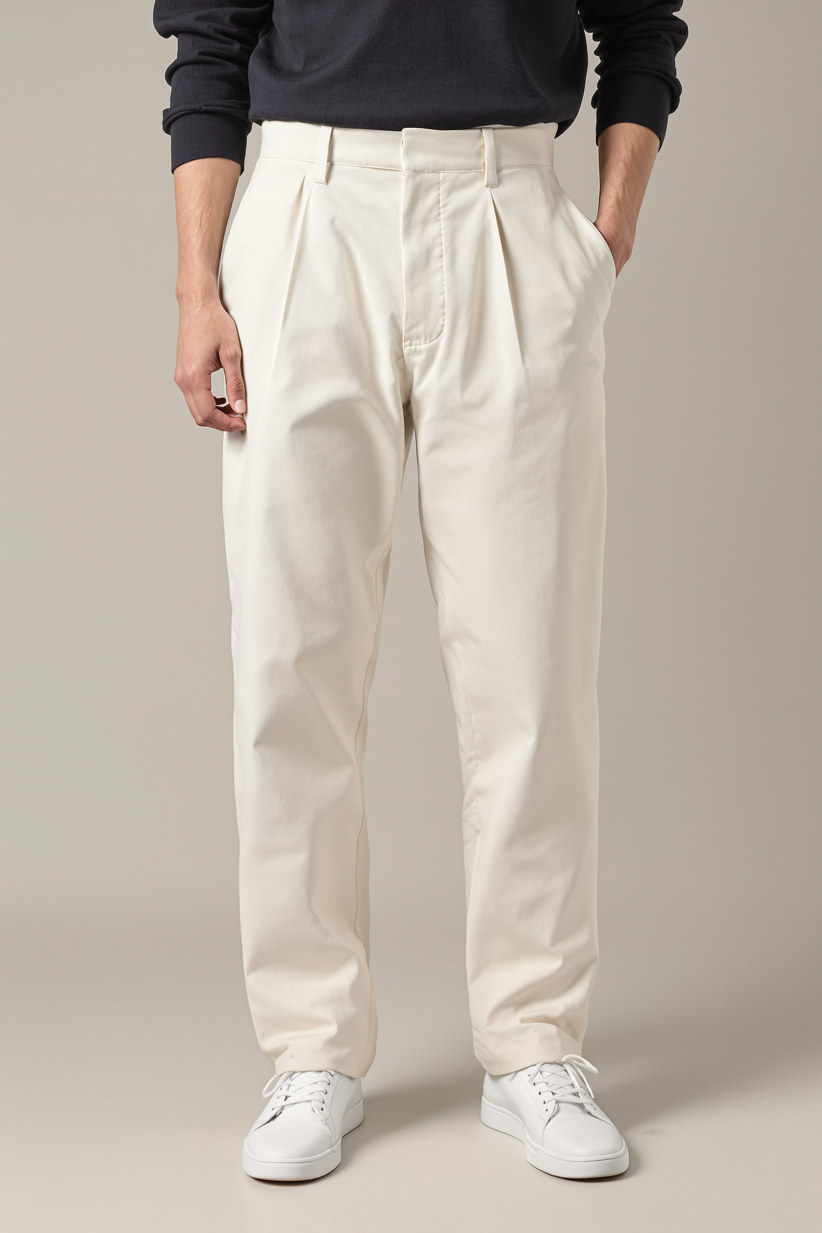Relaxed Wide Leg Trousers for Men - Beige
