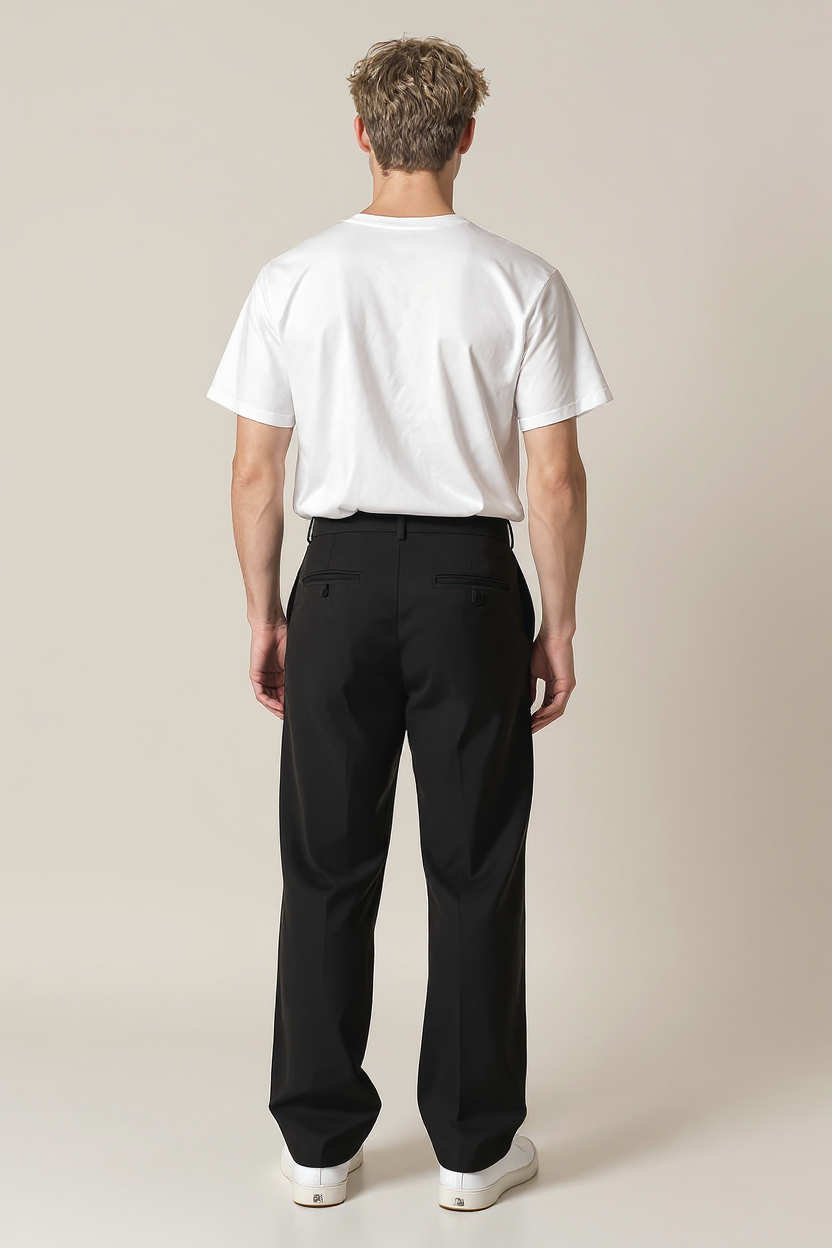 Relaxed Wide Leg Trousers for Men - Black