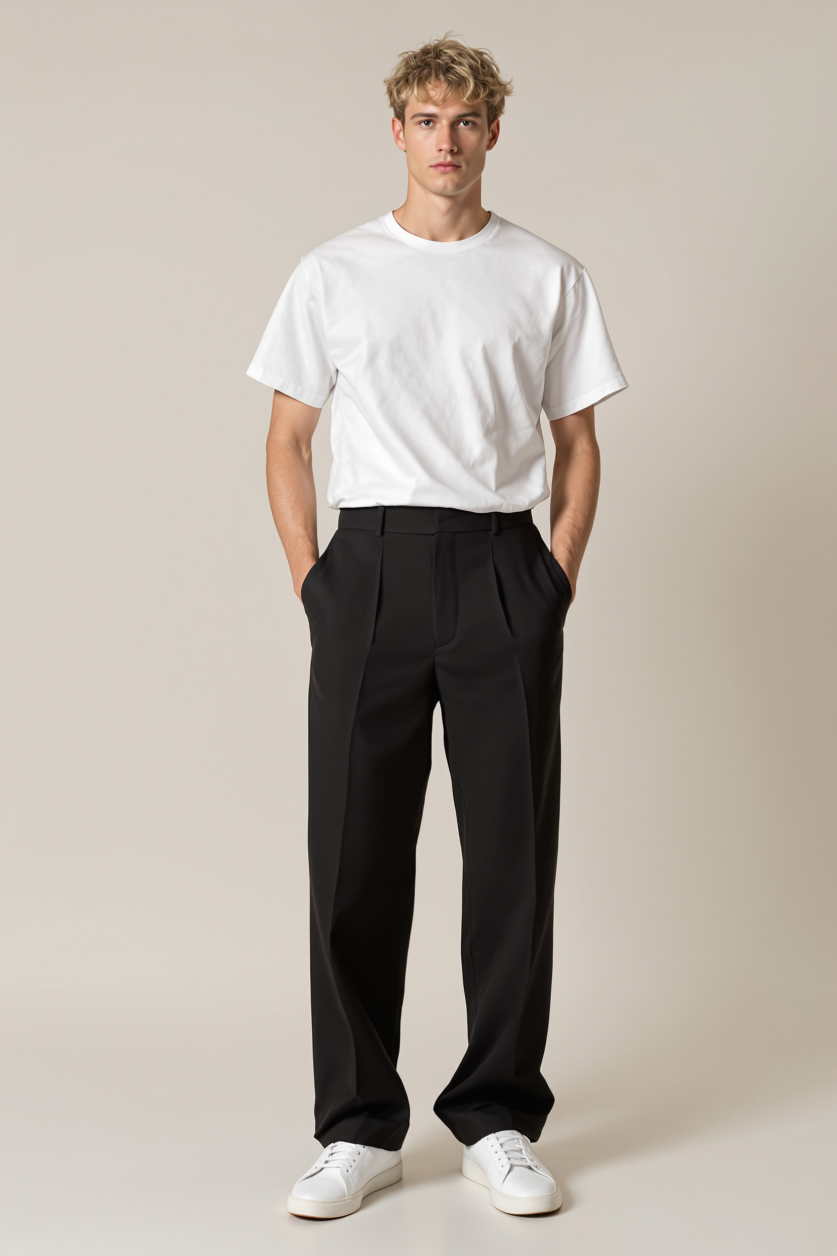 Relaxed Wide Leg Trousers for Men - Black