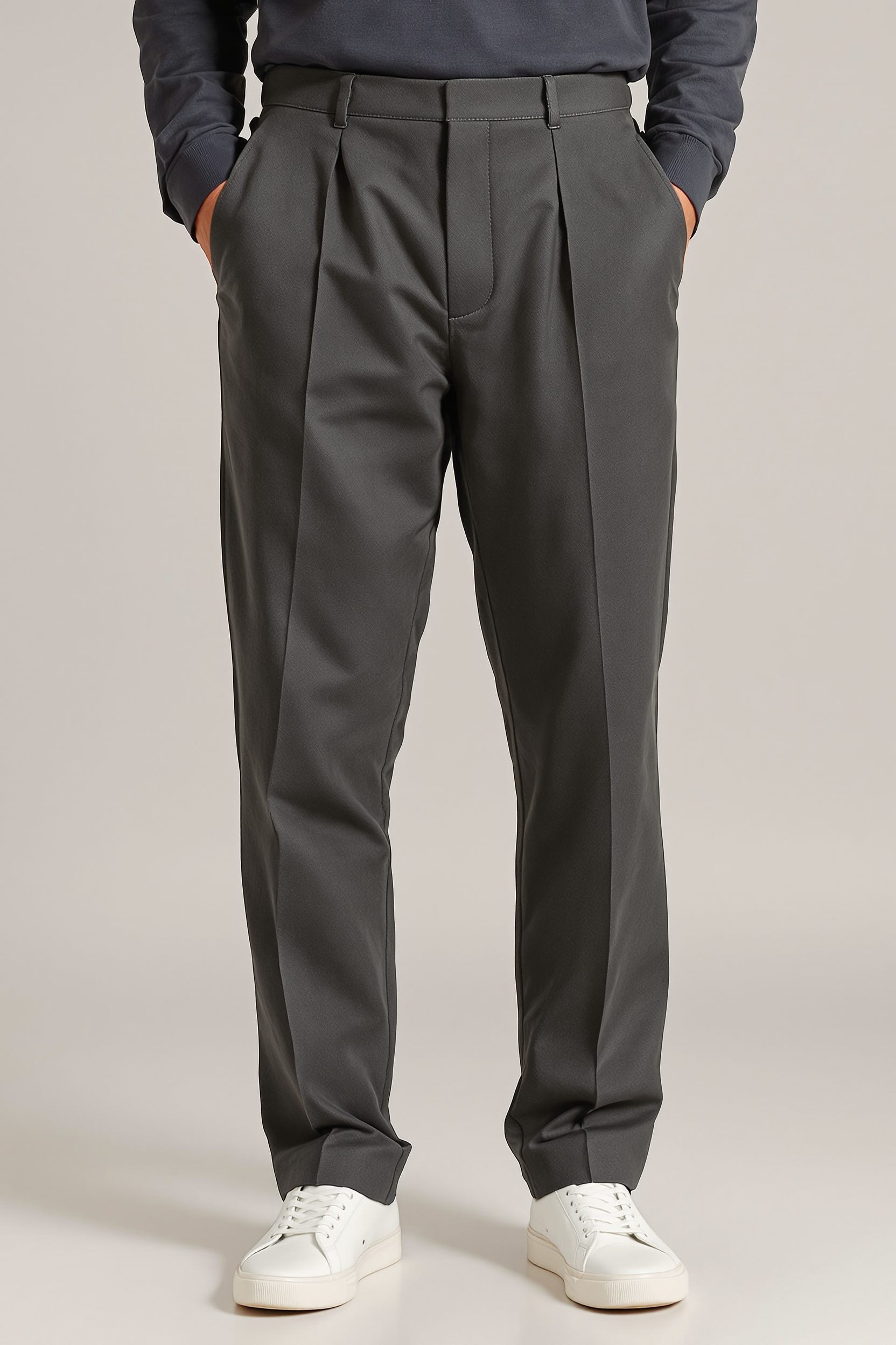 Relaxed Wide Leg Trousers for Men - Grey