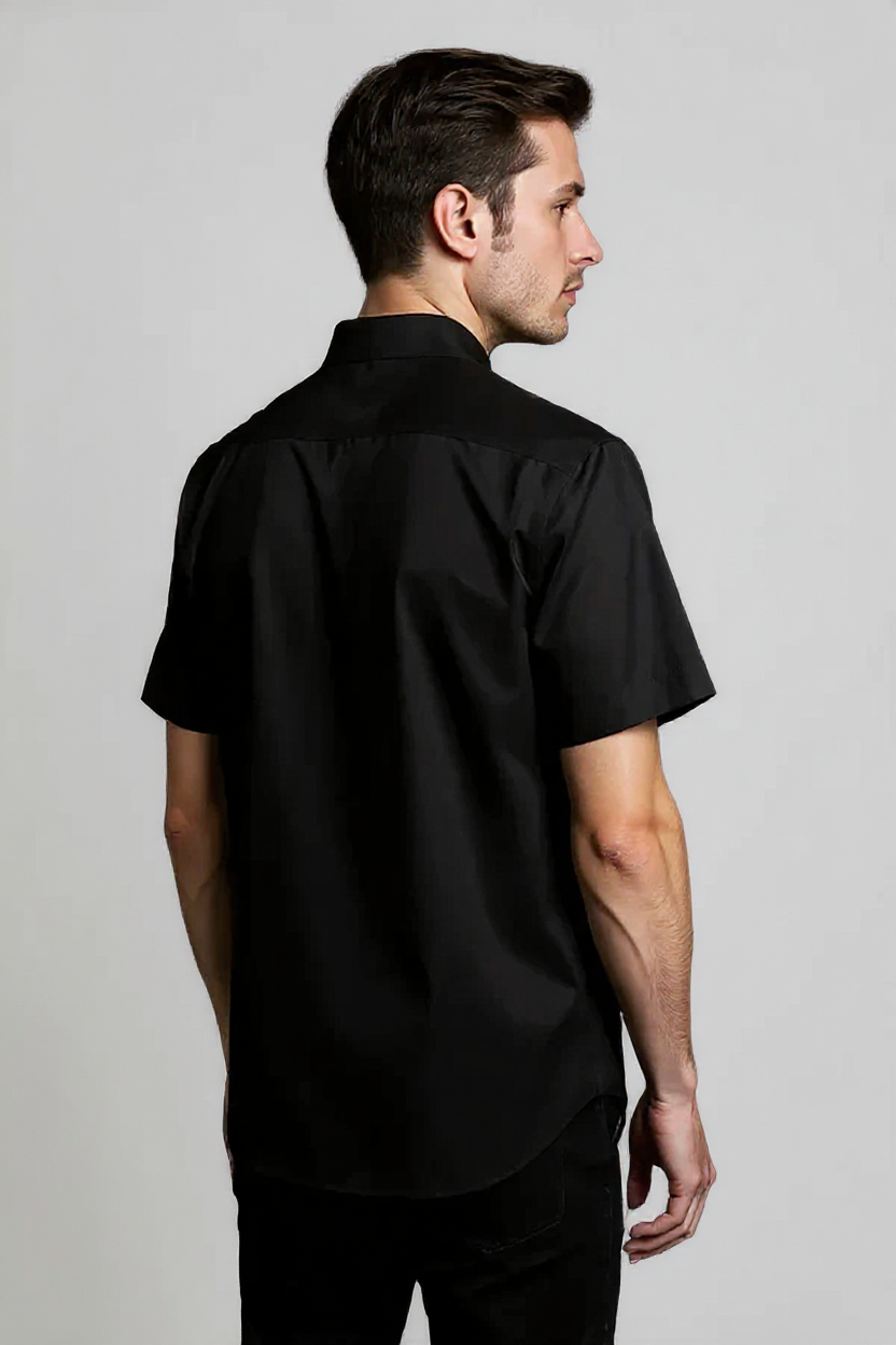Short Sleeve Button Shirt for Men - Black