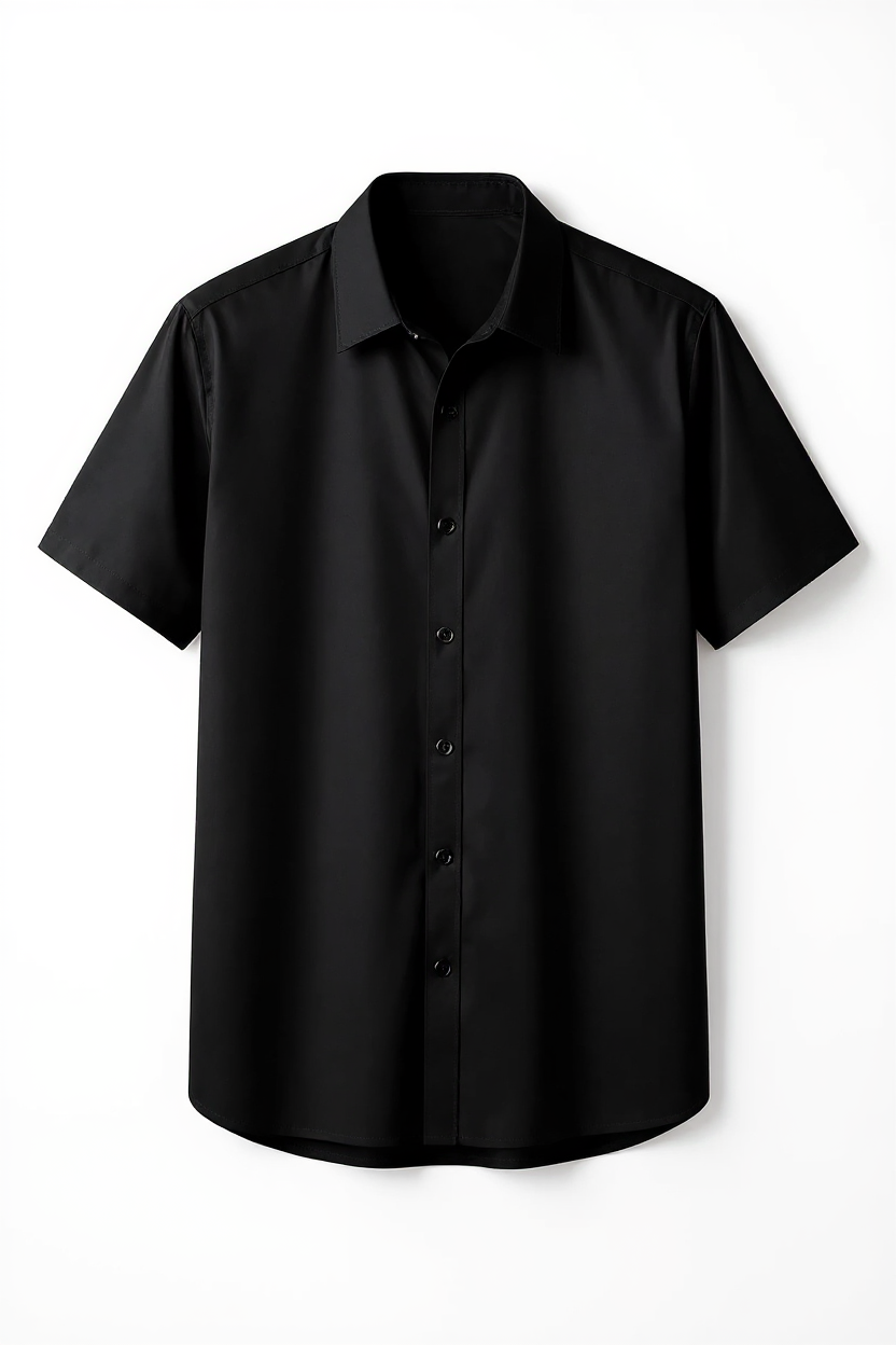 Short Sleeve Button Shirt for Men - Black