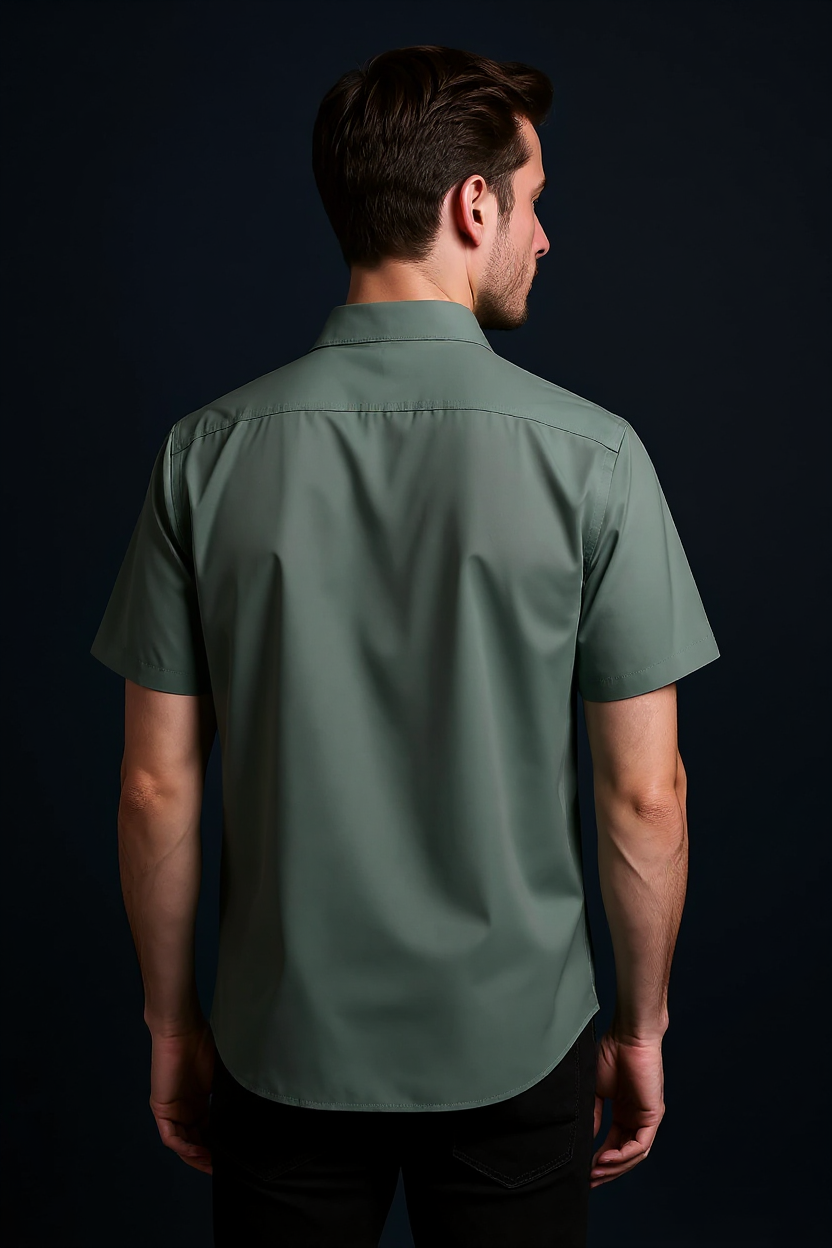 Short Sleeve Button Shirt for Men - Green