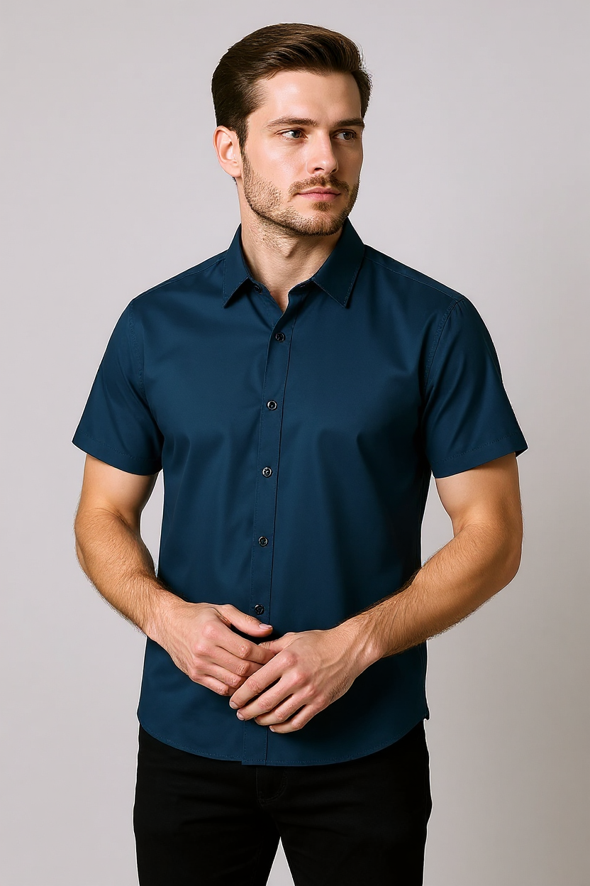 Short Sleeve Button Shirt for Men - Navy