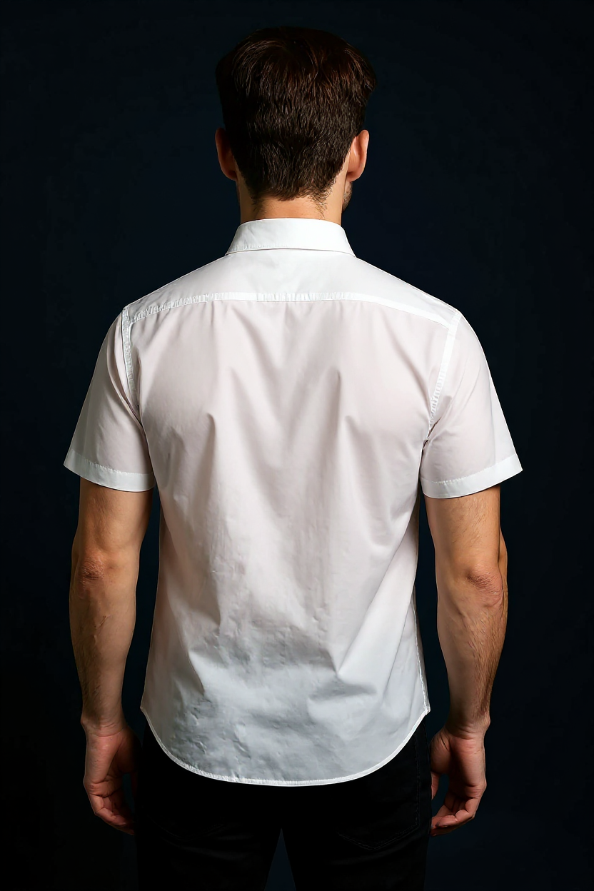 Short Sleeve Button Shirt for Men - White