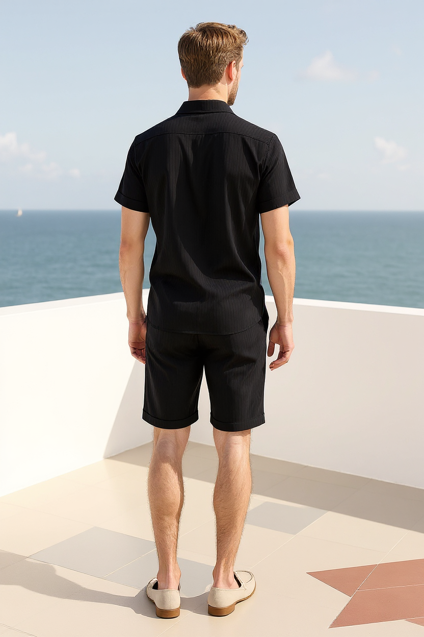 Short-Sleeved Shirt and Shorts Set for Men - Black