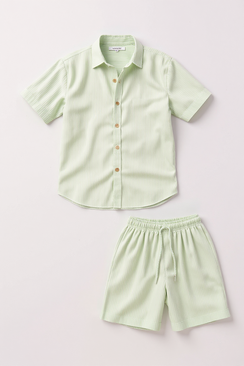 Short-Sleeved Shirt and Shorts Set for Men - Green