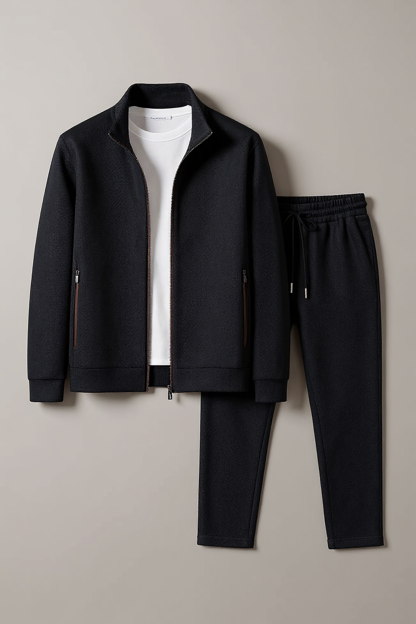 Slim Fit Technical Tracksuit for Men - Black