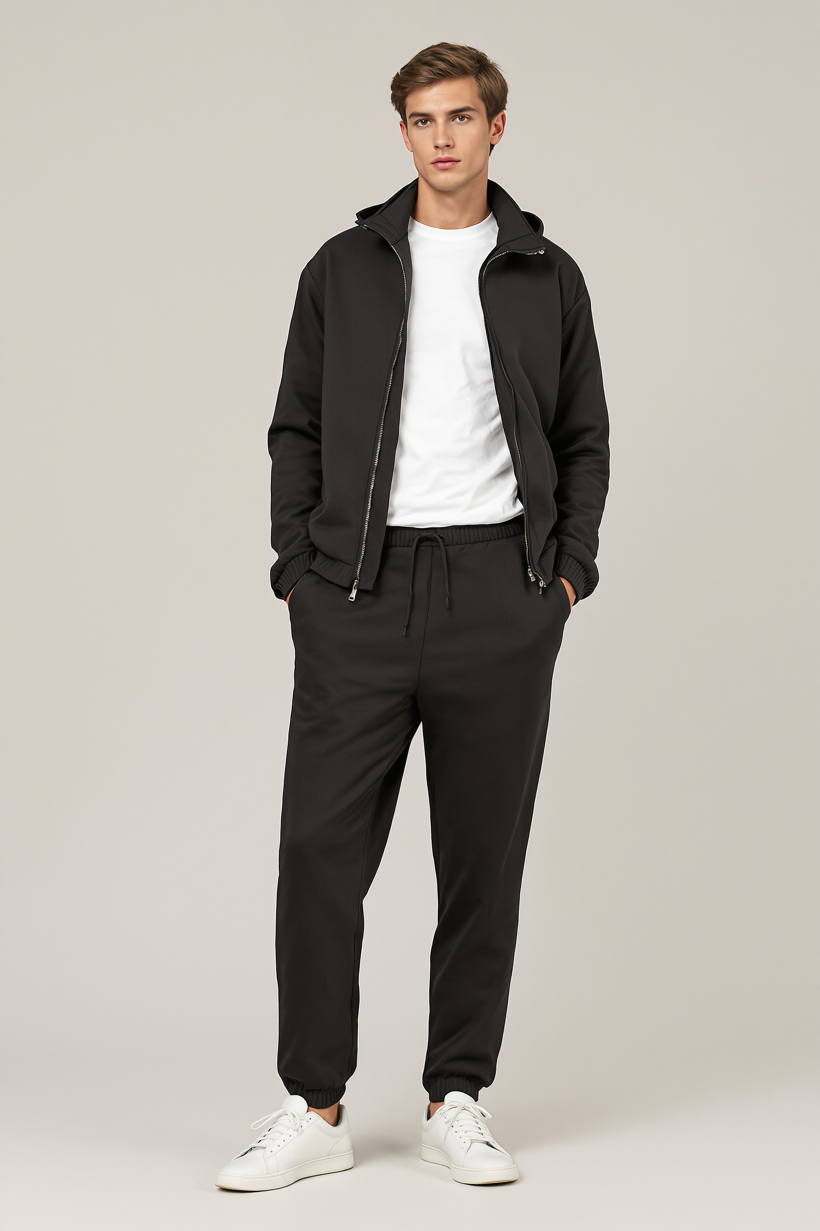 Slim Fit Technical Tracksuit for Men - Black