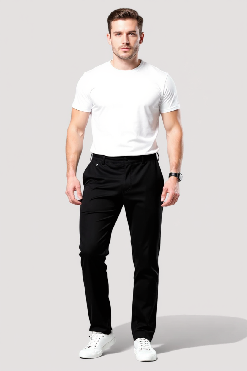 Slim Tapered Everyday Trousers for Men - Black