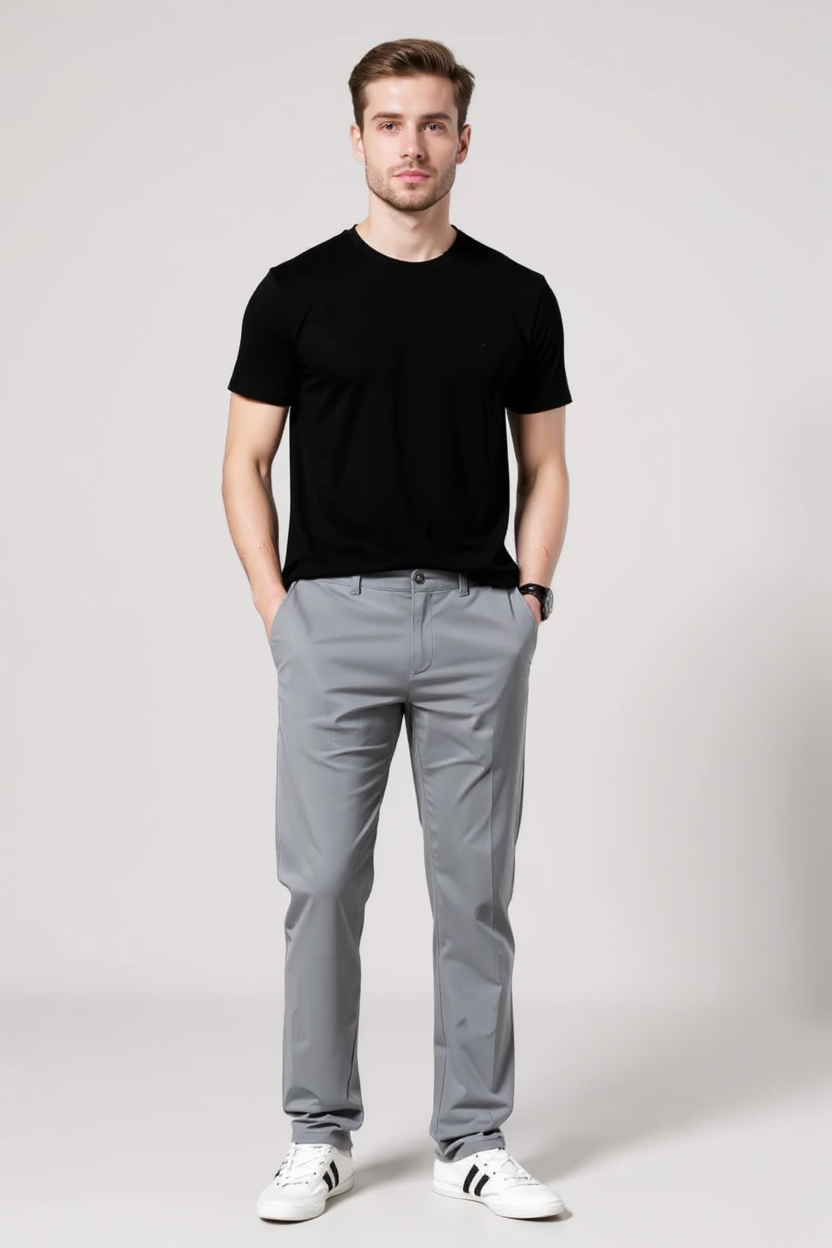 Slim Tapered Everyday Trousers for Men - Grey