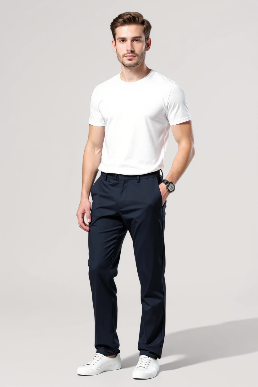 Slim Tapered Everyday Trousers for Men - Navy