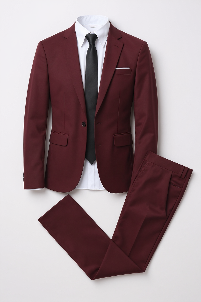 Slim Two-Piece Suit for Men - Bordeaux Red