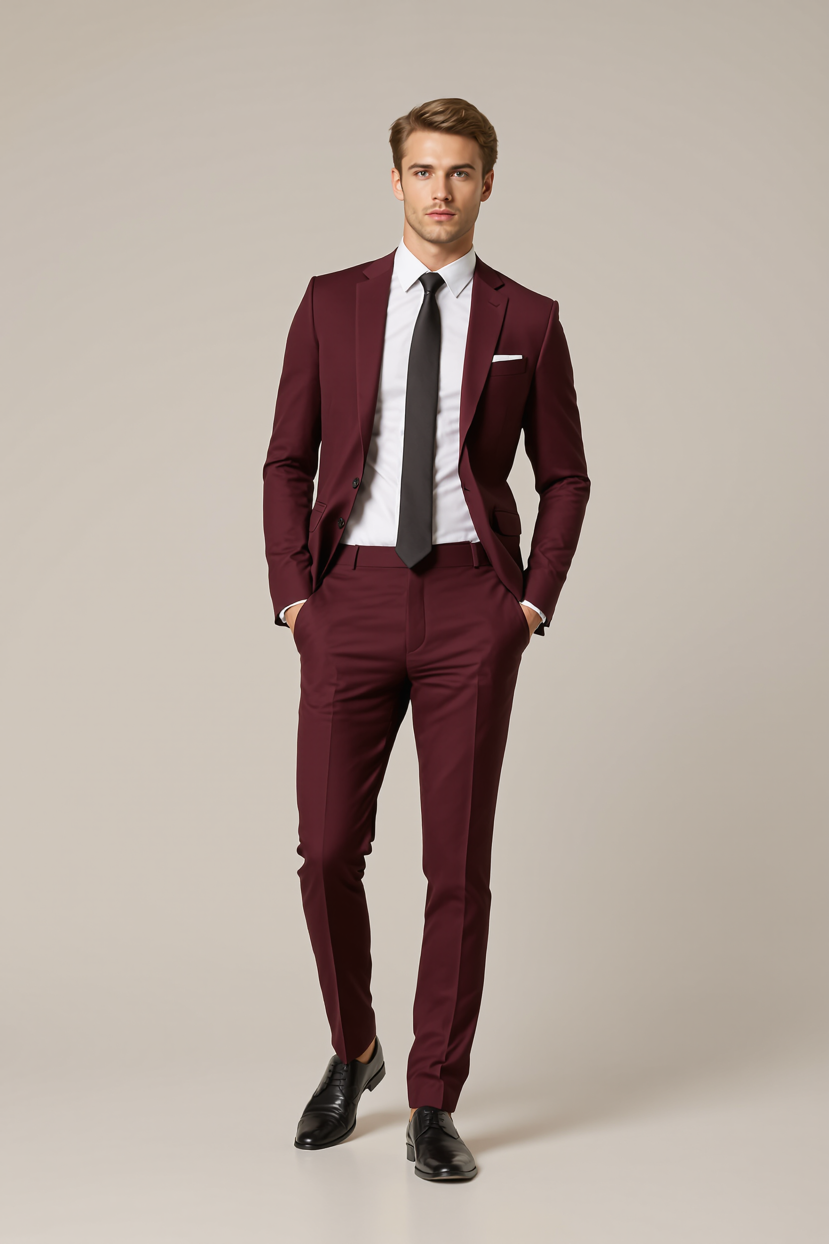 Slim Two-Piece Suit for Men - Bordeaux Red