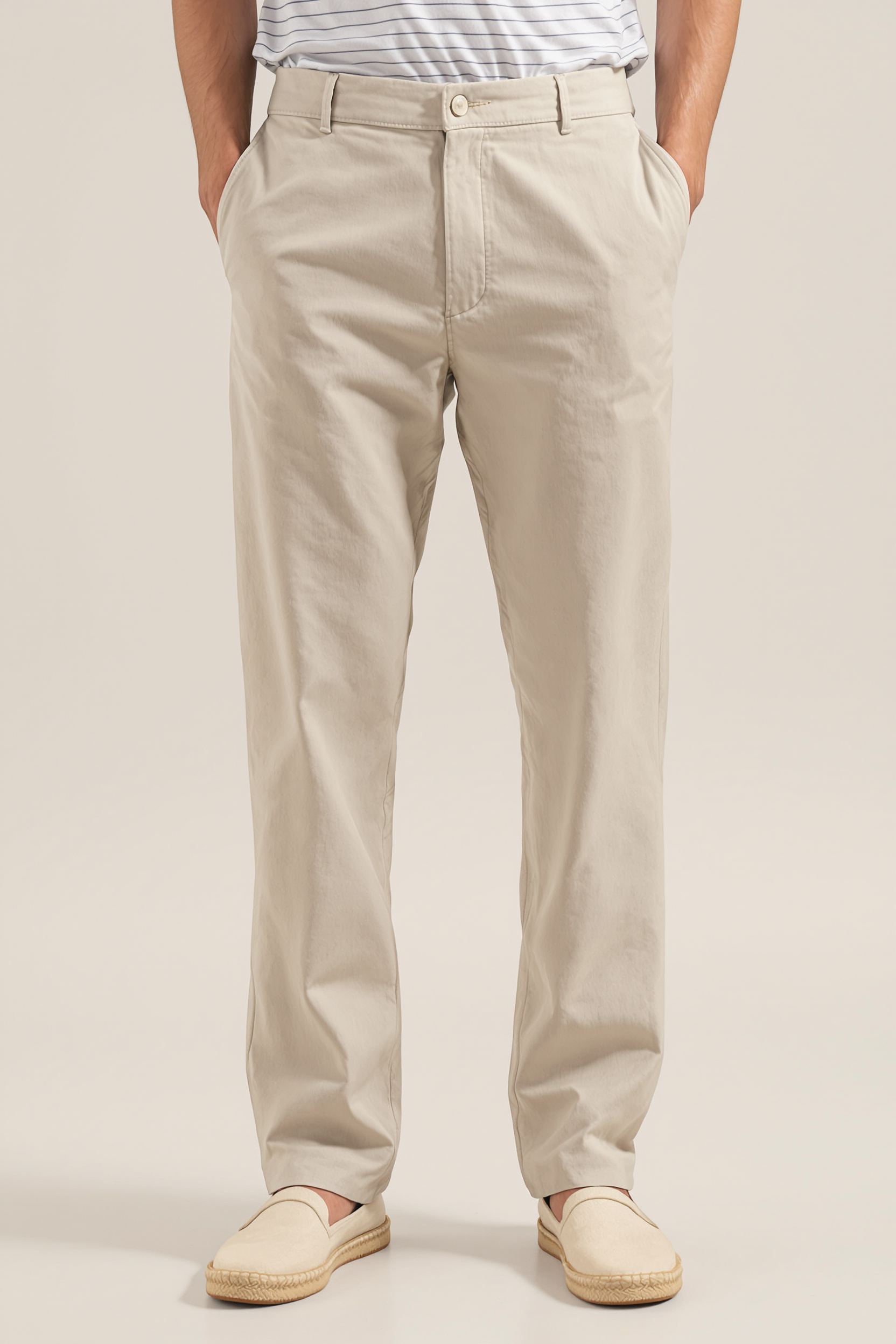 Straight-Leg Linen Blend Trousers for Men - Beige