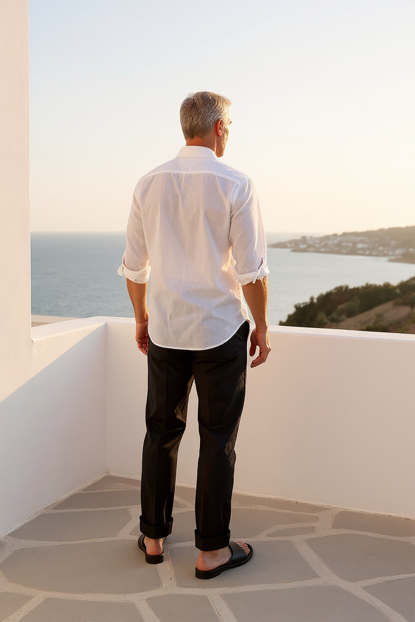 Straight-Leg Linen Blend Trousers for Men - Black