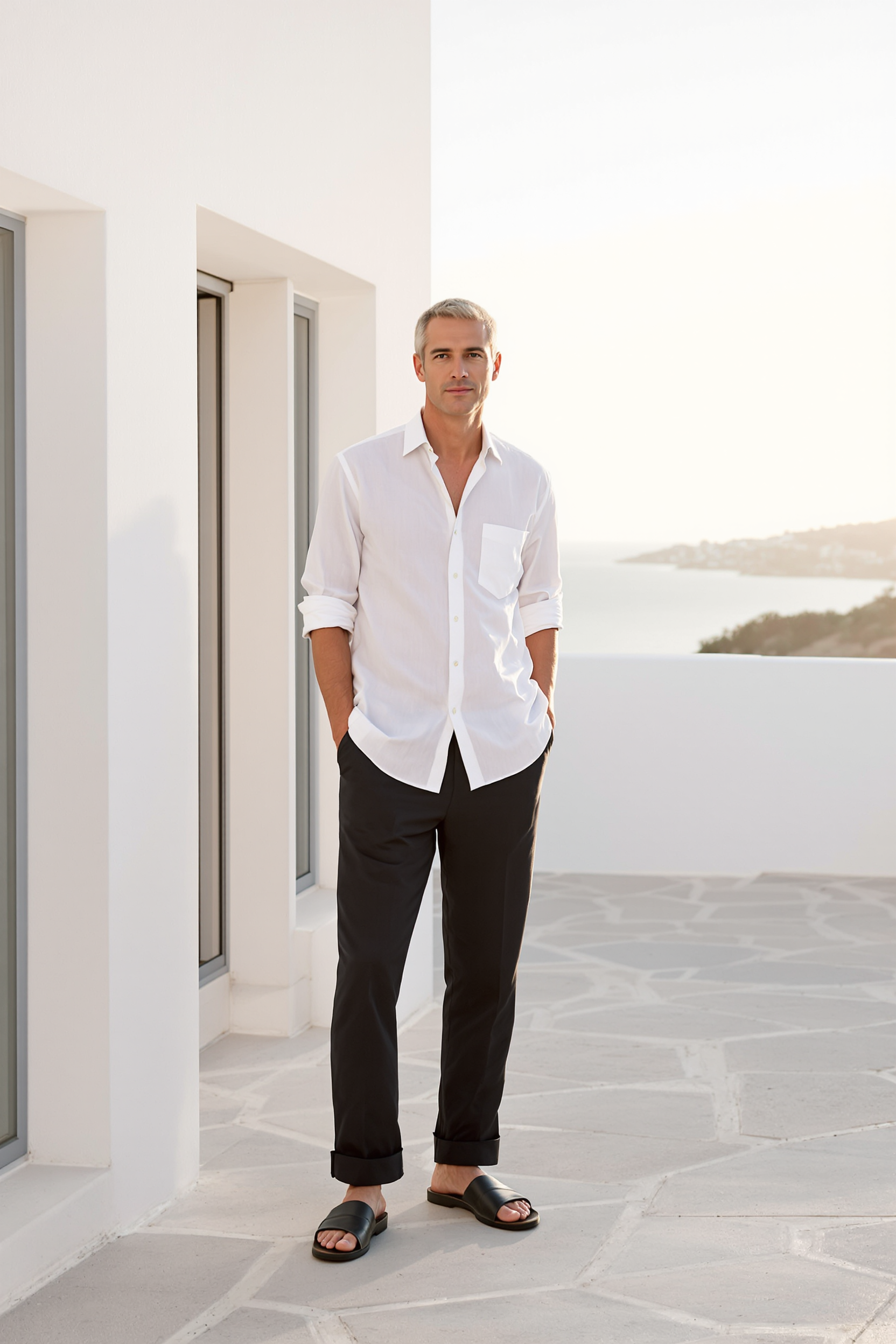 Straight-Leg Linen Blend Trousers for Men - Black