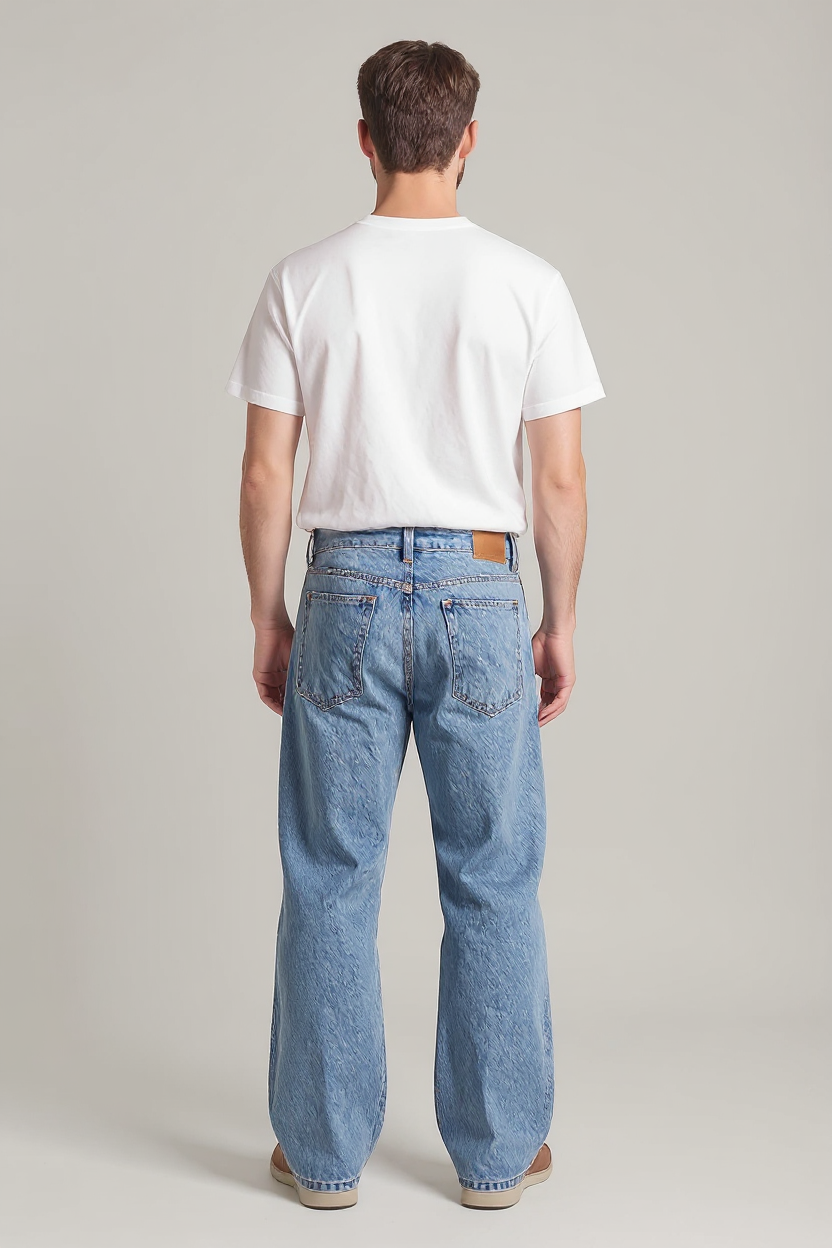 Straight Leg Washed Denim Jeans for Men - Blue