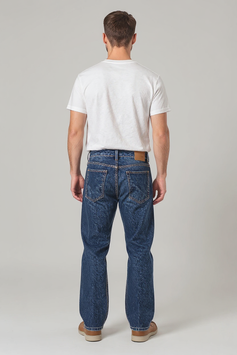 Straight Leg Washed Denim Jeans for Men - Dark Blue