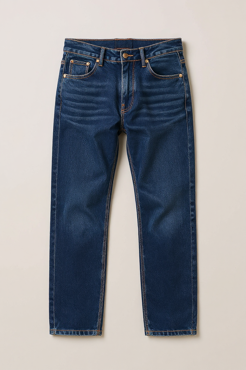 Straight Leg Washed Denim Jeans for Men - Dark Blue