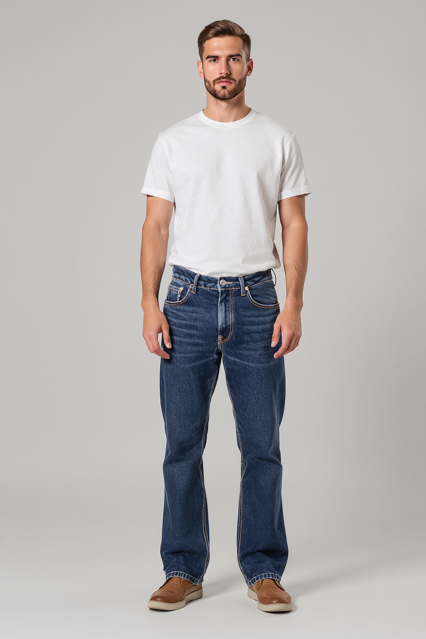 Straight Leg Washed Denim Jeans for Men - Dark Blue