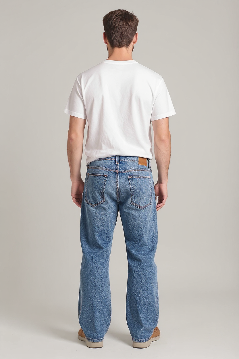 Straight Leg Washed Denim Jeans for Men - Light Blue