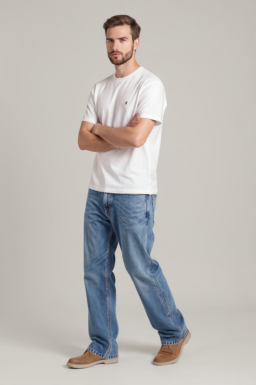 Straight Leg Washed Denim Jeans for Men - Light Blue