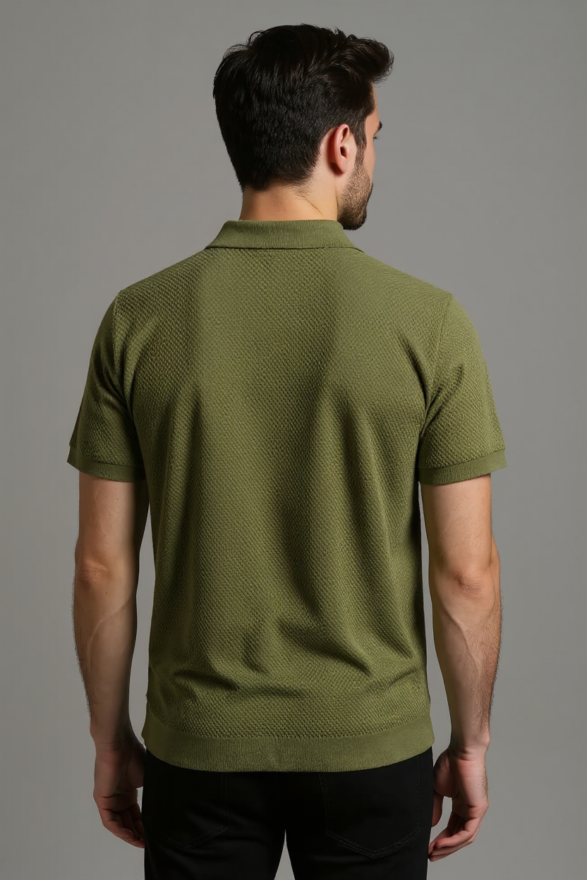 Structured Short Sleeve Polo Shirt for Men - Green