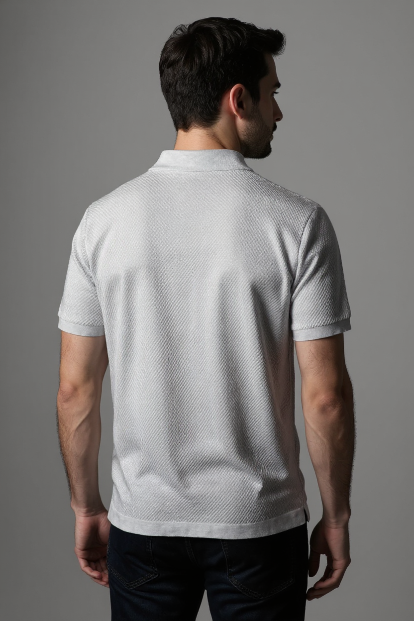 Structured Short Sleeve Polo Shirt for Men - Grey
