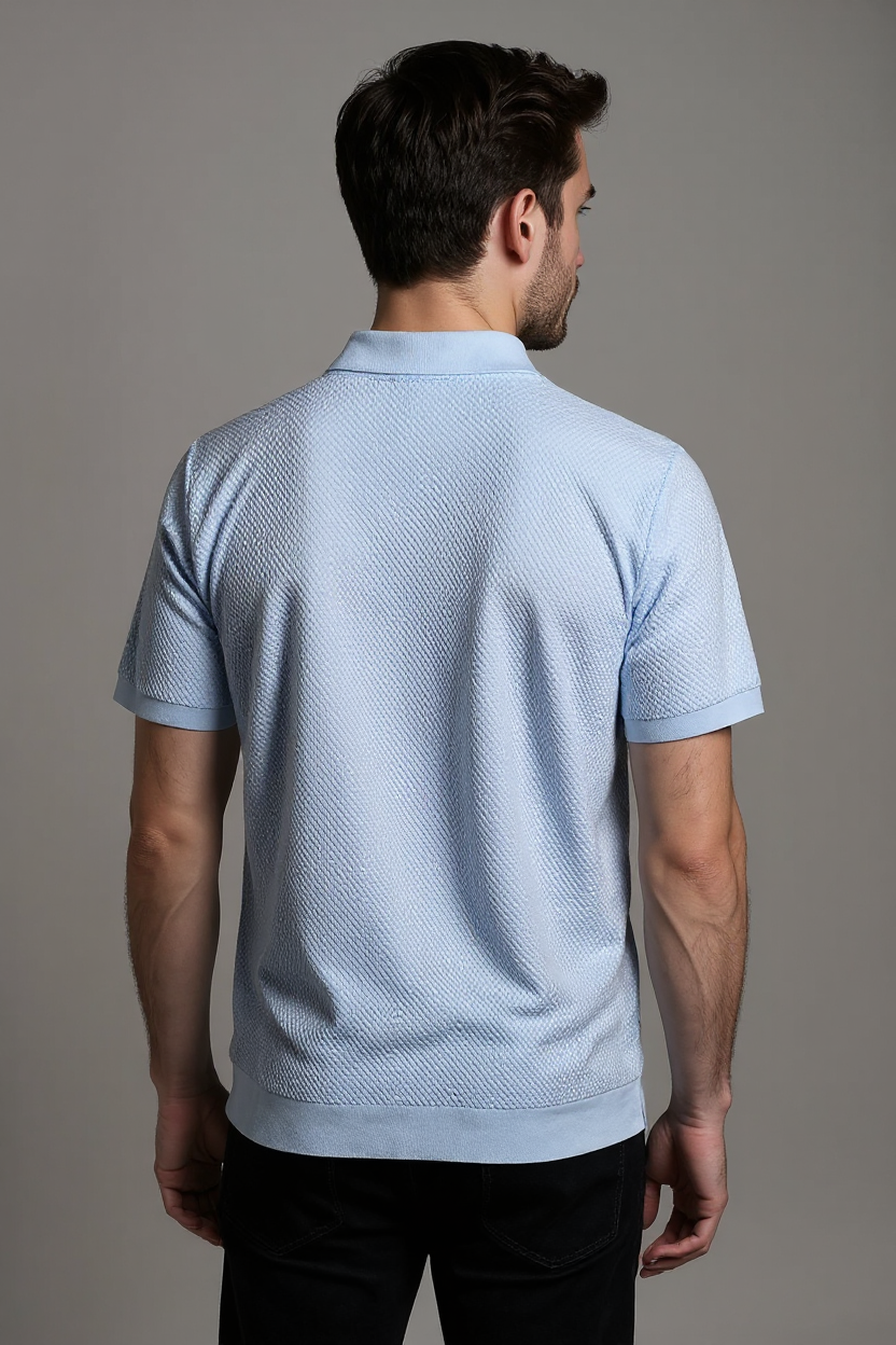 Structured Short Sleeve Polo Shirt for Men - Light Blue