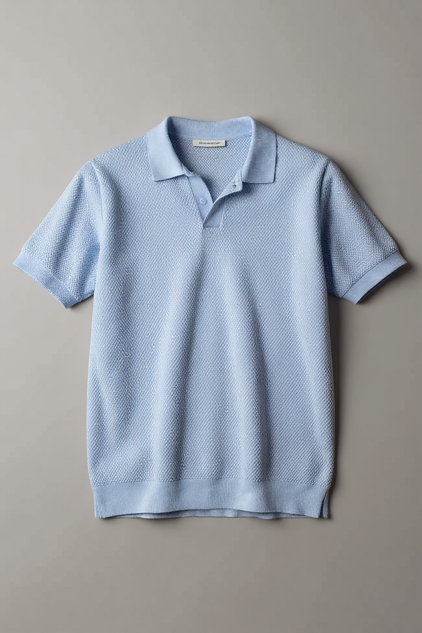 Structured Short Sleeve Polo Shirt for Men - Light Blue