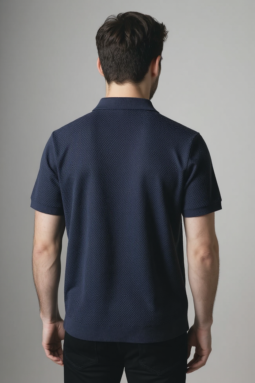 Structured Short Sleeve Polo Shirt for Men - Navy