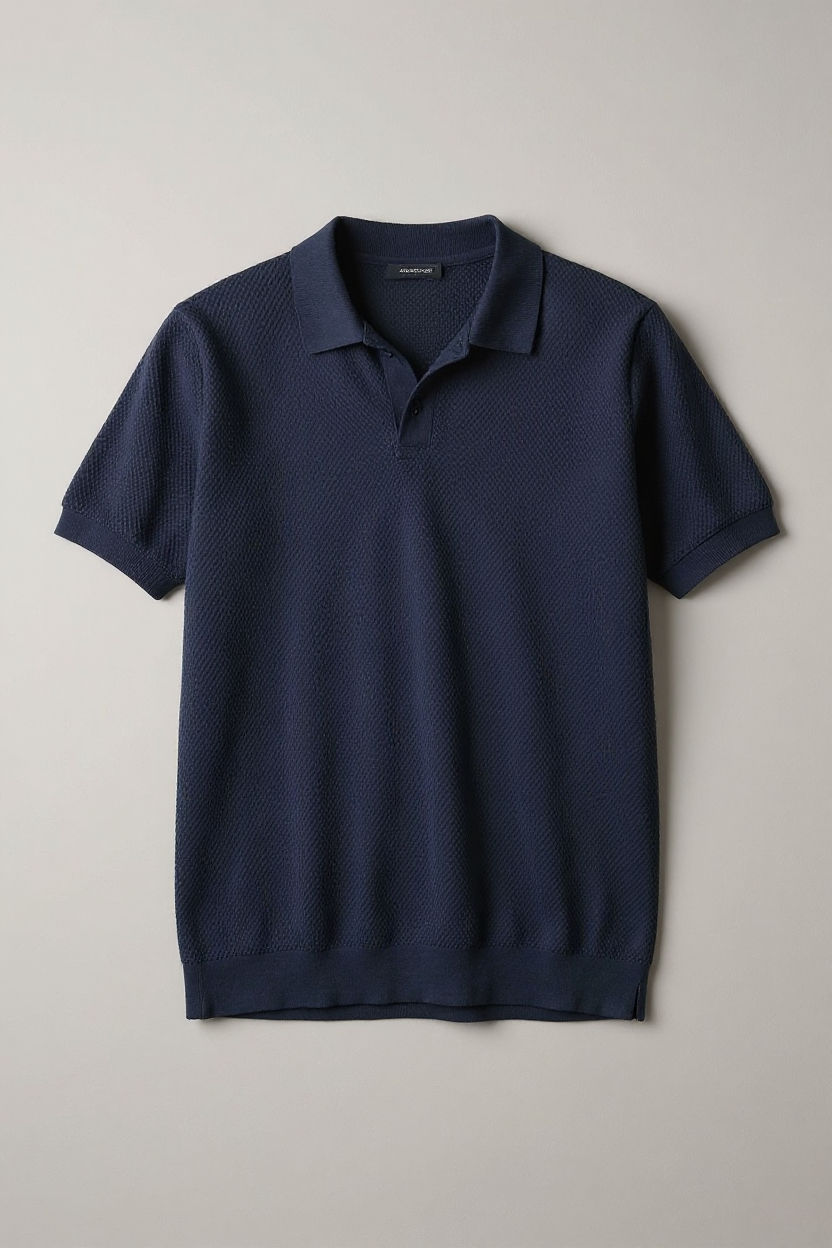 Structured Short Sleeve Polo Shirt for Men - Navy