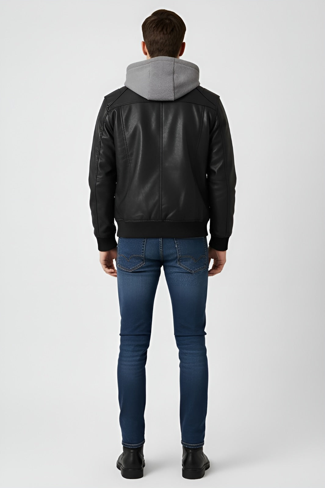 Stylish Men’s Leather Bomber Jacket - Black