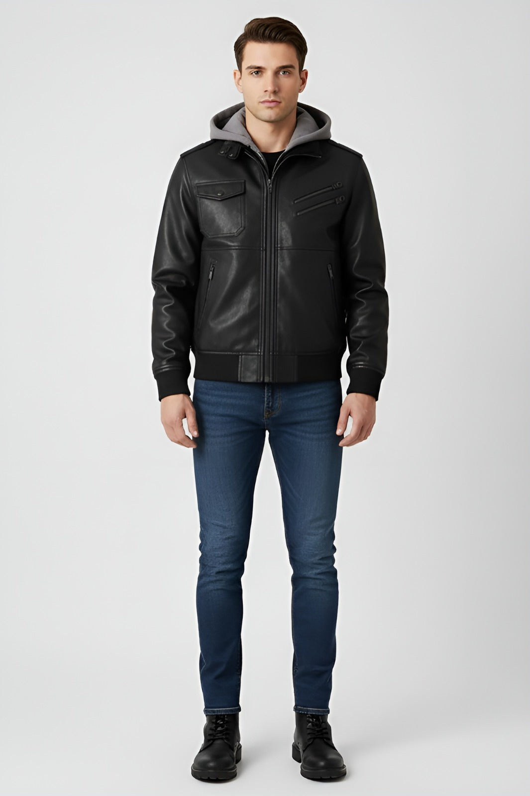 Stylish Men’s Leather Bomber Jacket - Black