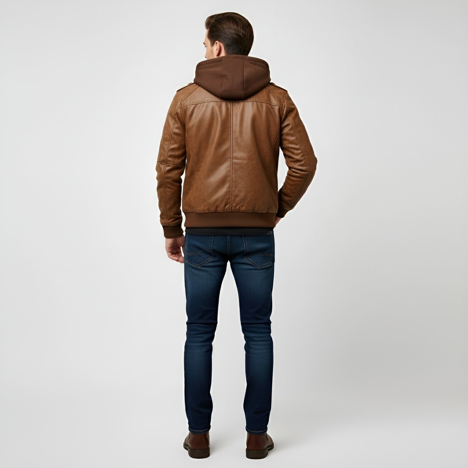 Stylish Men’s Leather Bomber Jacket - Brown