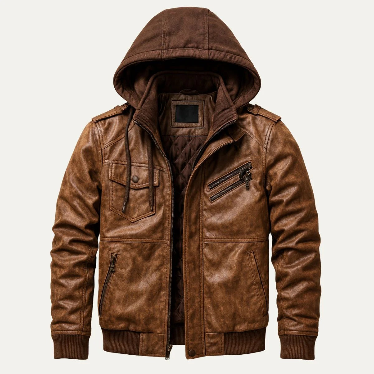 Stylish Men’s Leather Bomber Jacket - Brown